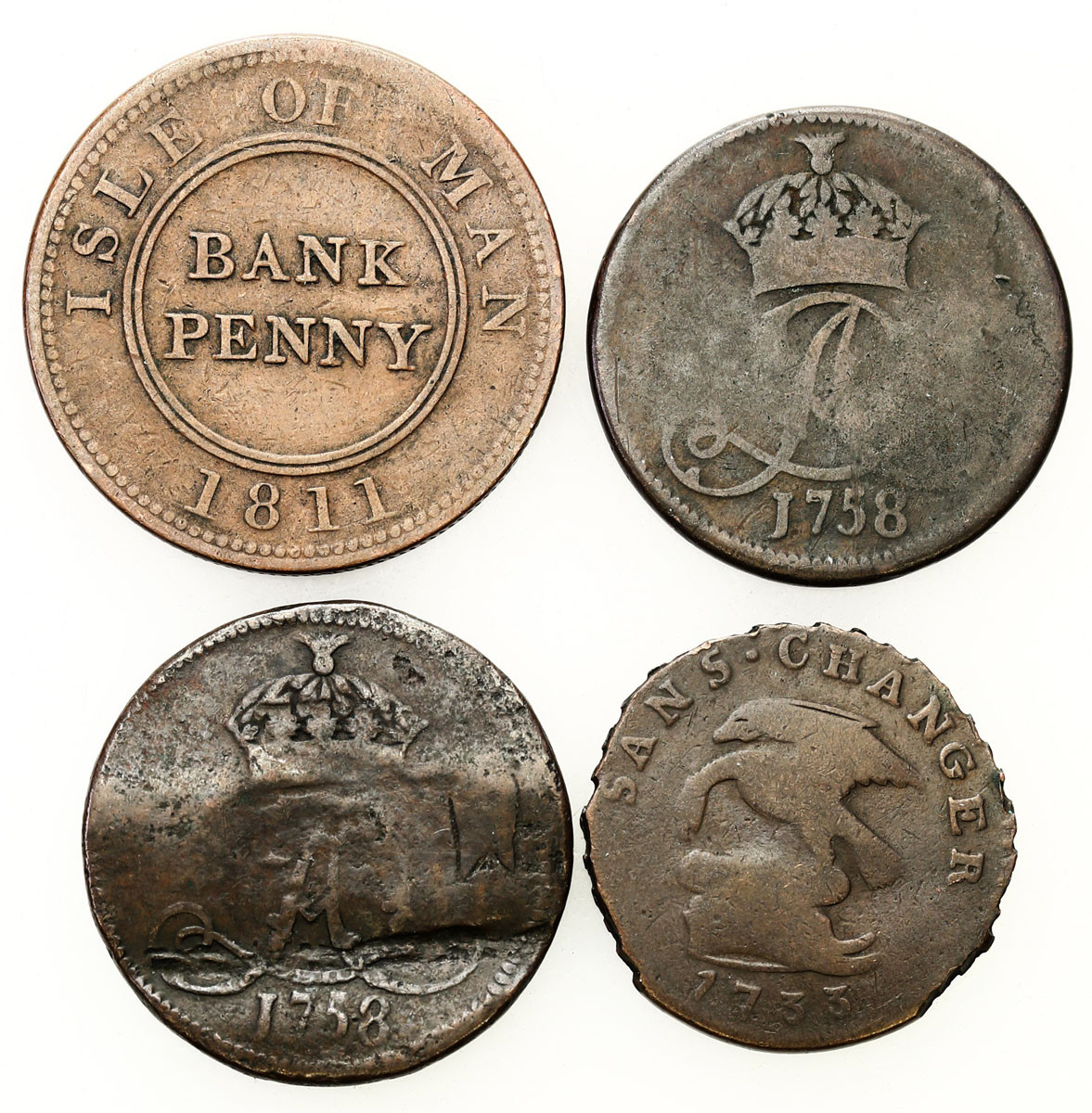 Wielka Brytania - Wyspa Man. Penny, 1733, 1758, 10 penny 1811